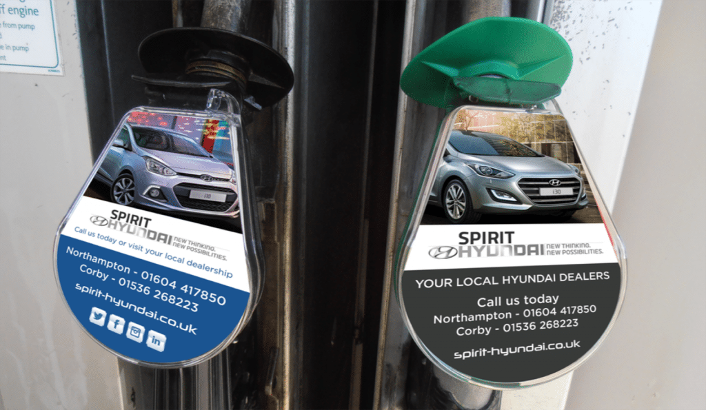 Fuel filler cap advertising for car dealer